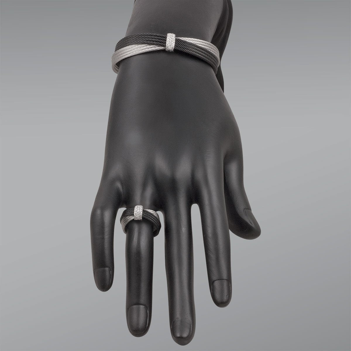 ALOR Noir Black and Grey Twisted Cable Overlapping Layered Ring ...
